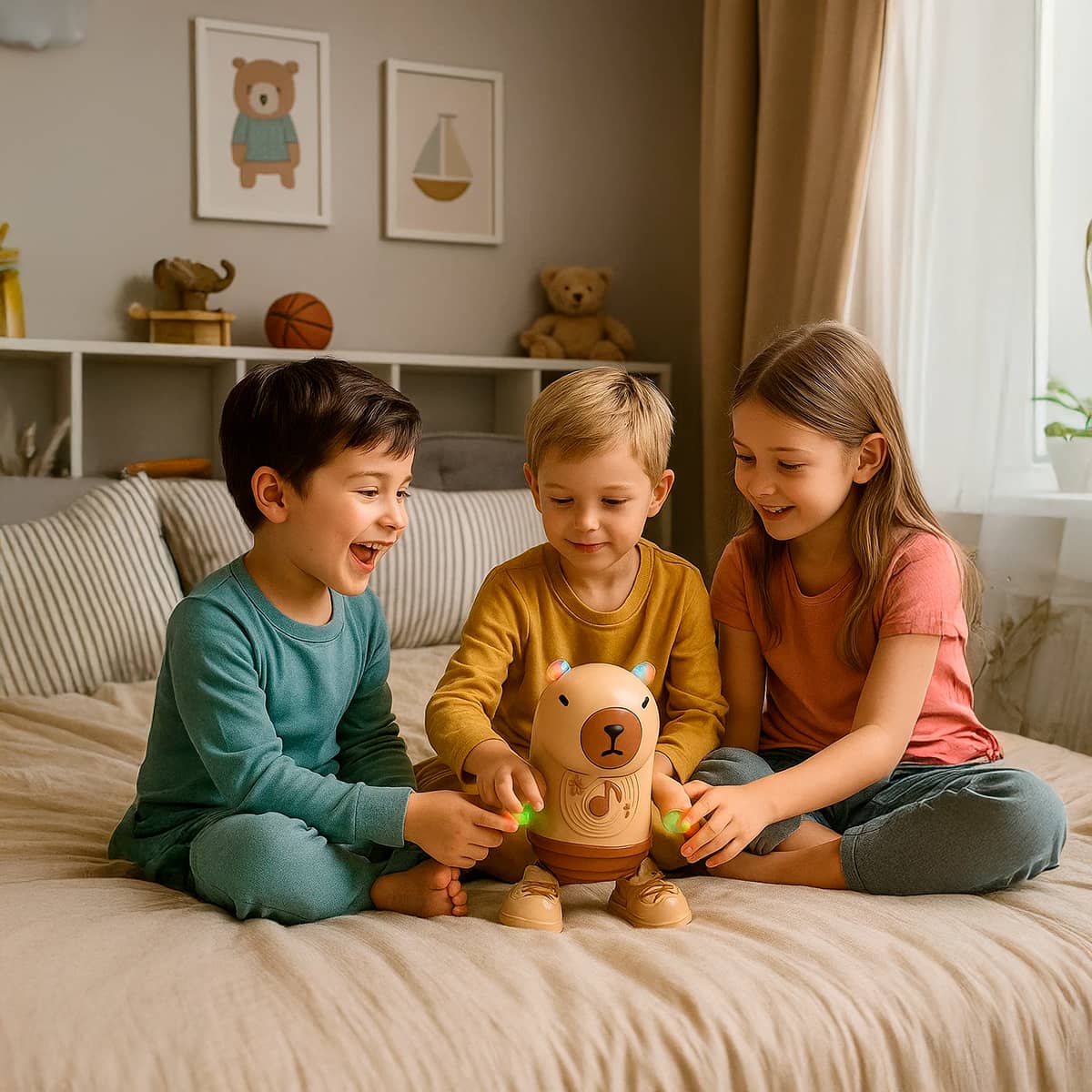 Brinquedo Robô Capivara Dançante com Música e Luz LED