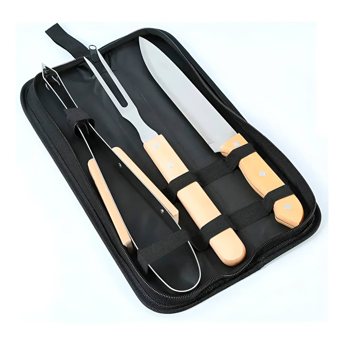Kit Churrasco Inox e Madeira 3 Peças com Estojo