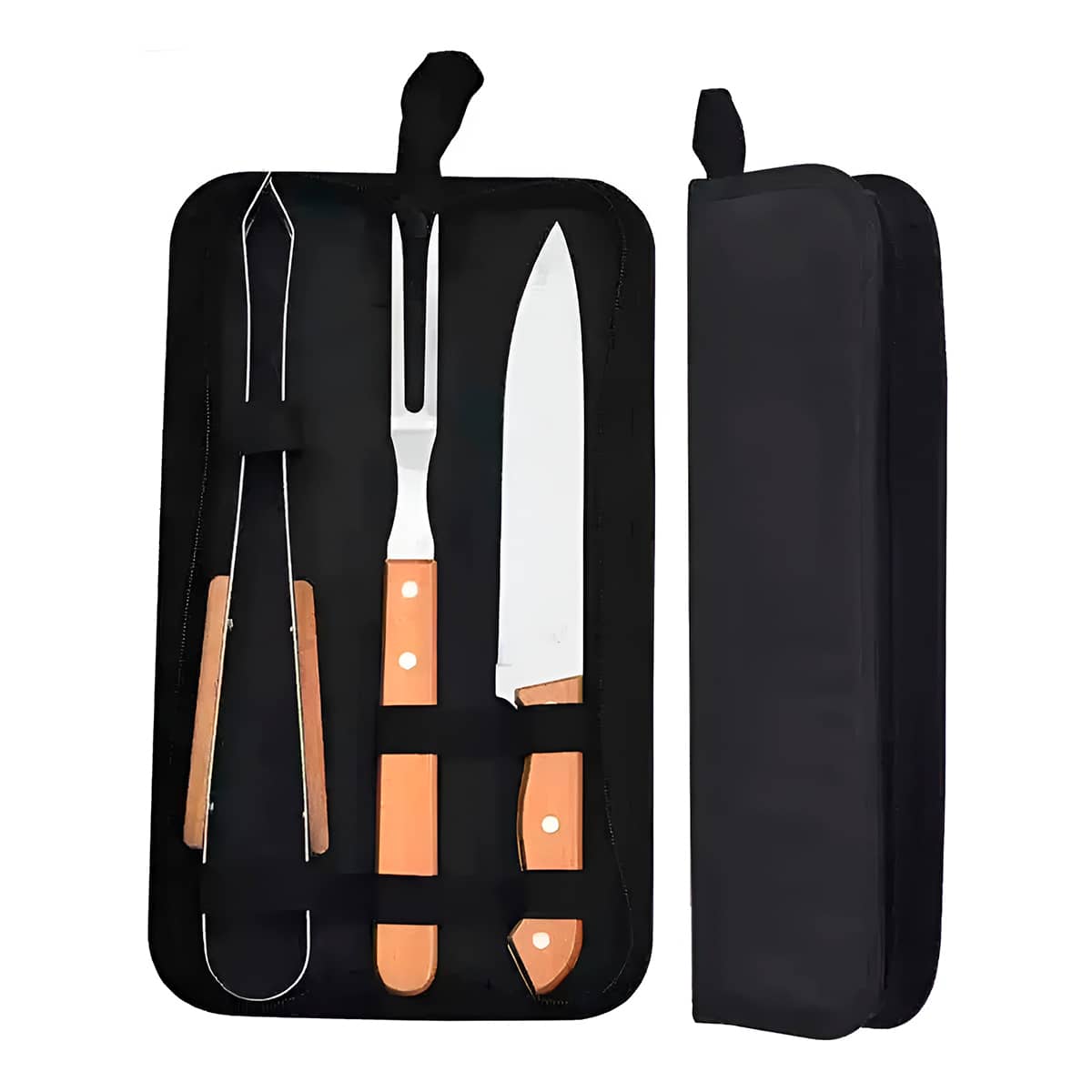 Kit Churrasco Inox e Madeira 3 Peças com Estojo