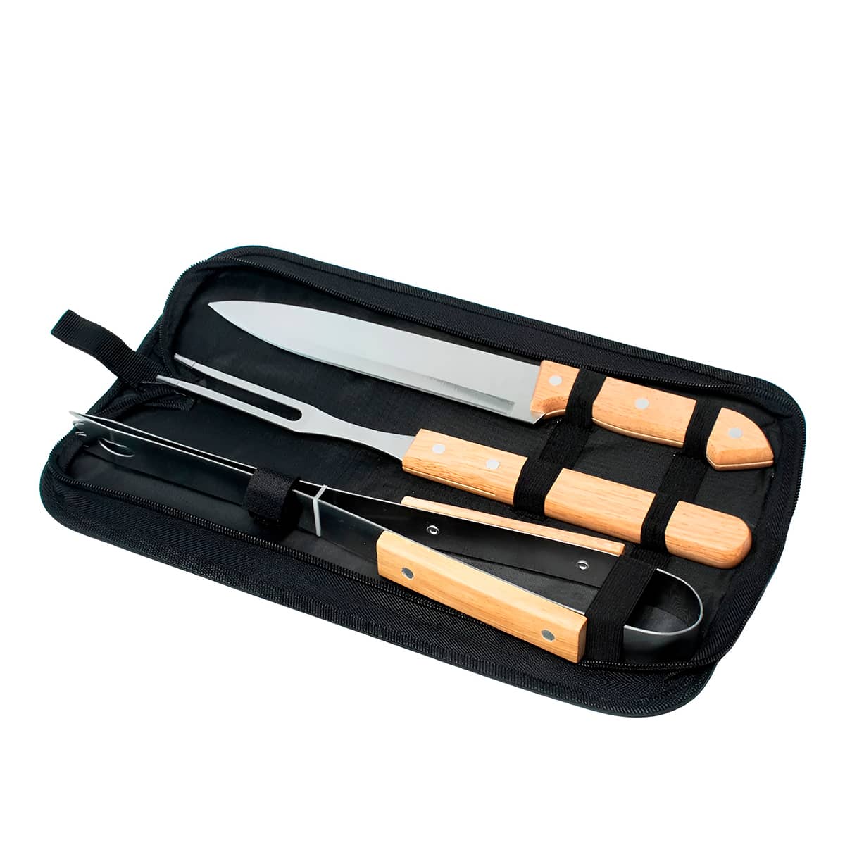Kit Churrasco Inox e Madeira 3 Peças com Estojo