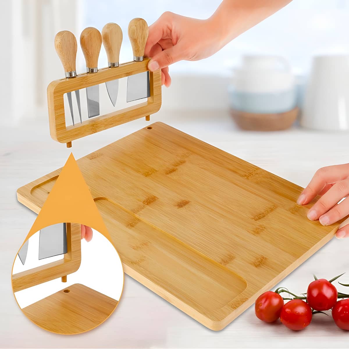 Conjunto Tábua Bambu para Queijos com 4 Utensílios