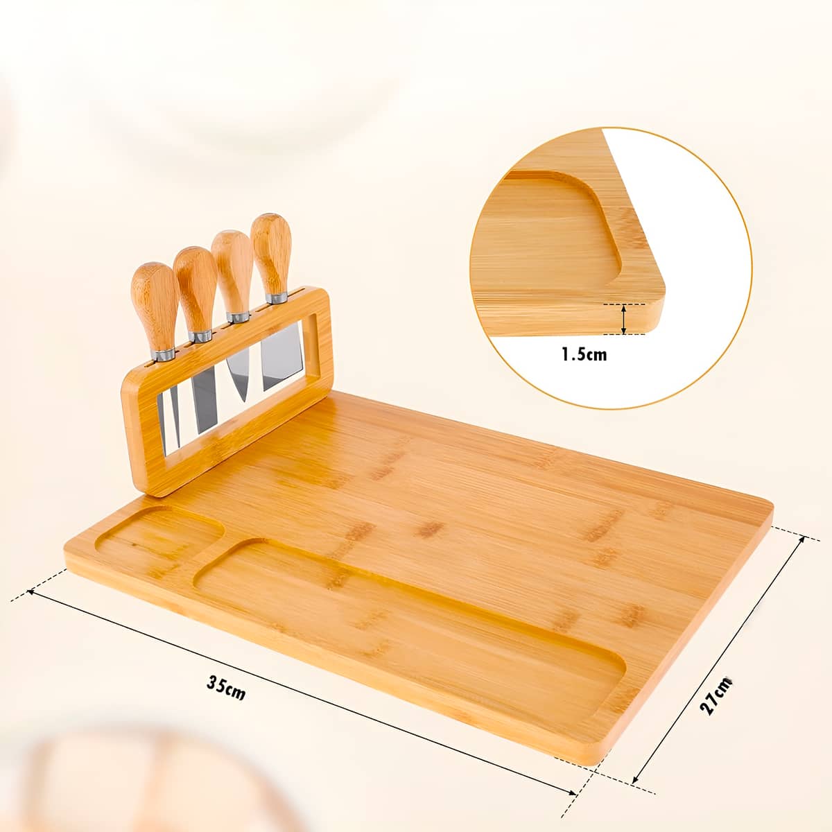 Conjunto Tábua Bambu para Queijos com 4 Utensílios