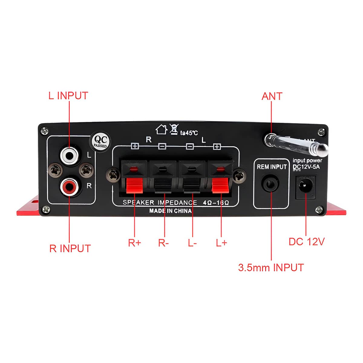 Amplificador Estéreo Hi-Fi 12 V com FM e AUX