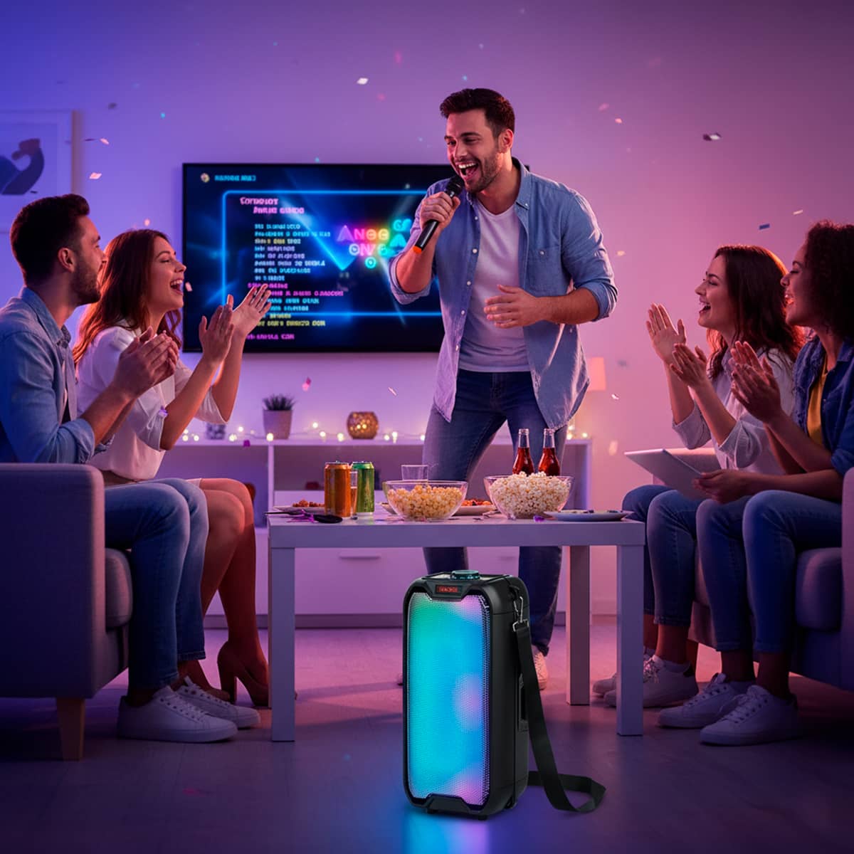 Caixa de Som Amplificada Bluetooth com Microfone e LED