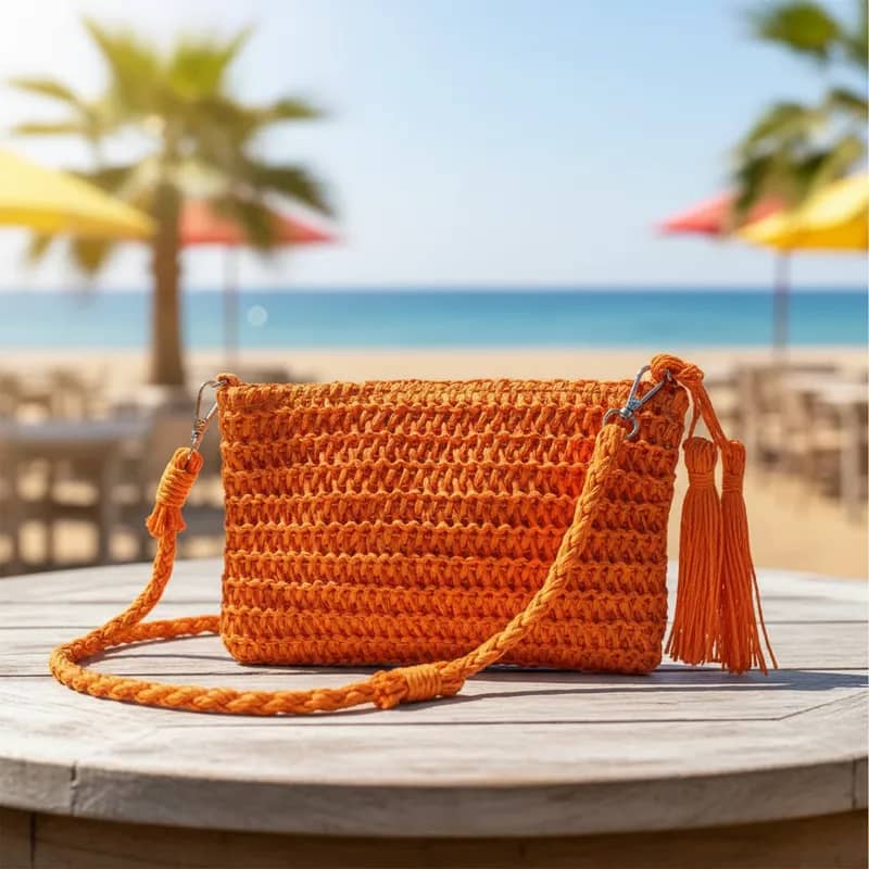 Bolsa Artesanal Lateral Transversal Casual Laranja