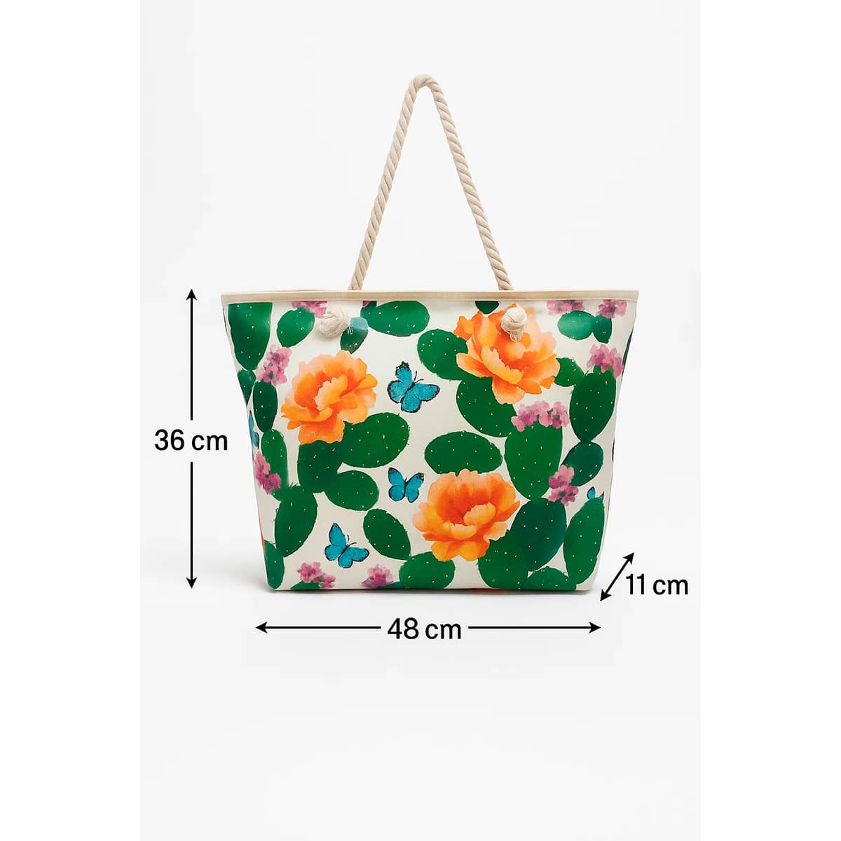 Bolsa de Praia e Passeio Estampada Cactos e Flores