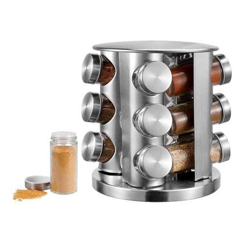 Porta Tempero 12 Potes Giratório Vidro/Inox - Cozinha Organizada