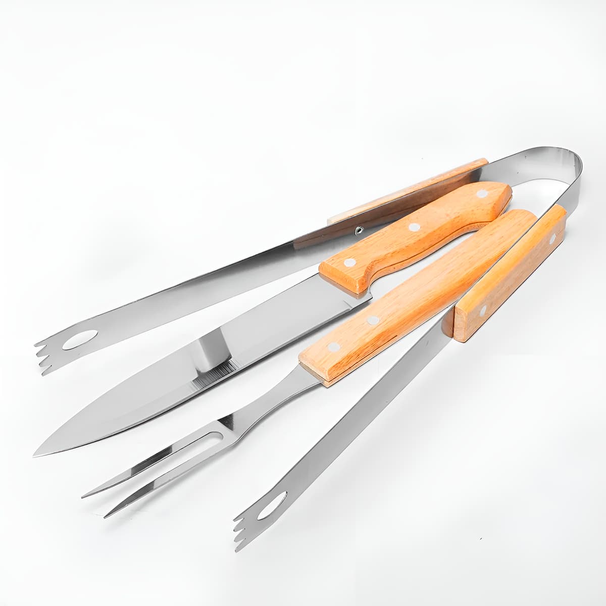 Kit Churrasco Inox e Madeira 3 Peças com Estojo