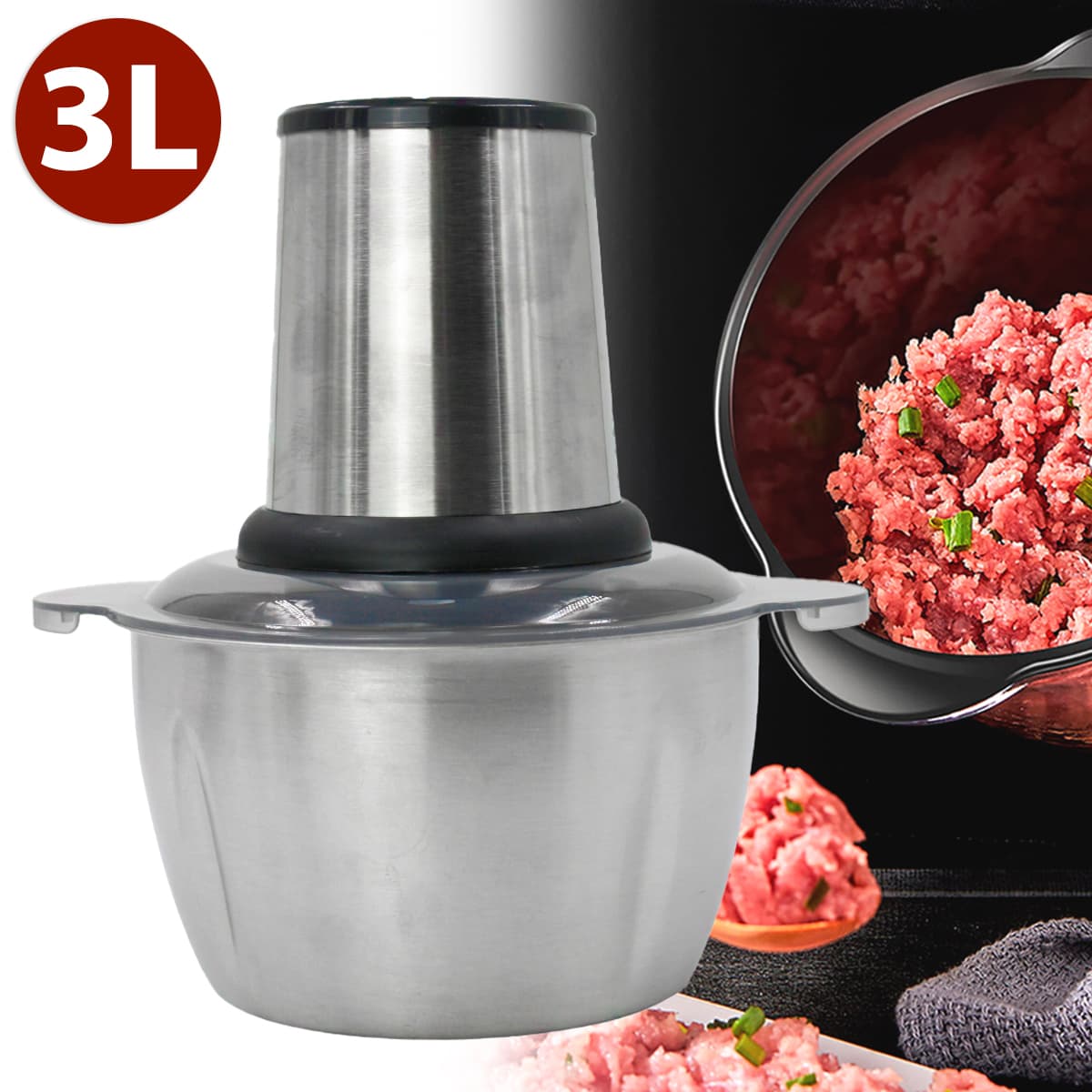 Triturador de Alimentos Elétrico 3 L 110 V Aço Inox