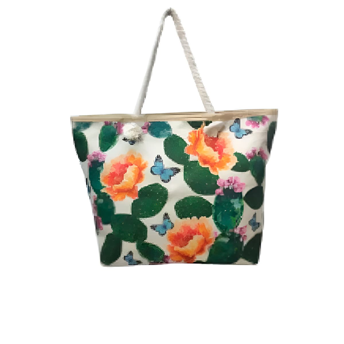 Bolsa de Praia e Passeio Estampada Cactos e Flores