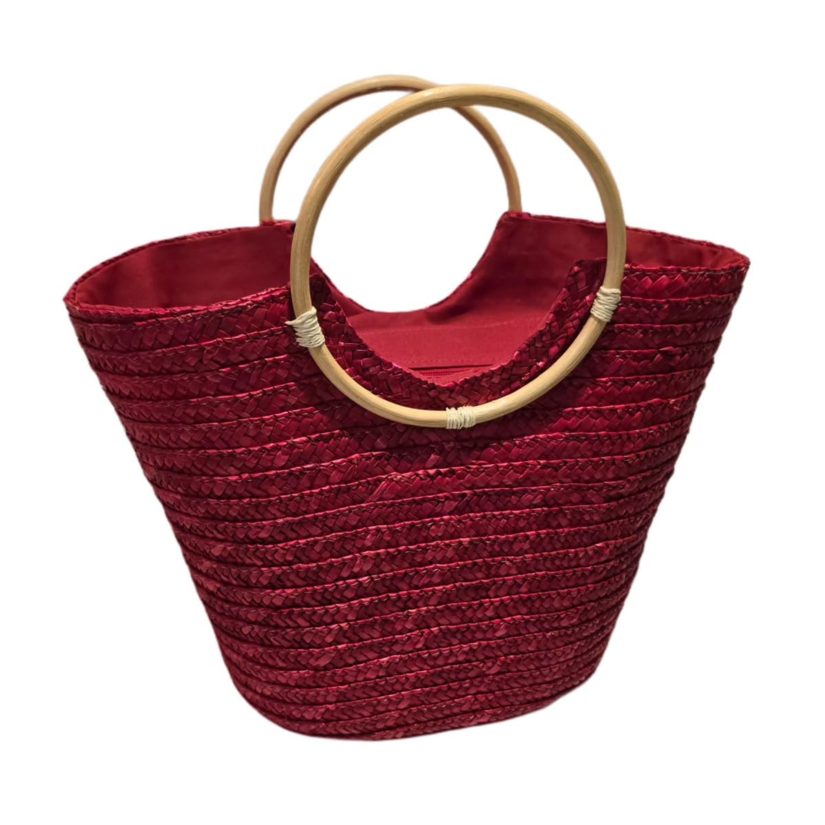 Bolsa Grande Cesta Praia Piscina Alça de Madeira Vinho