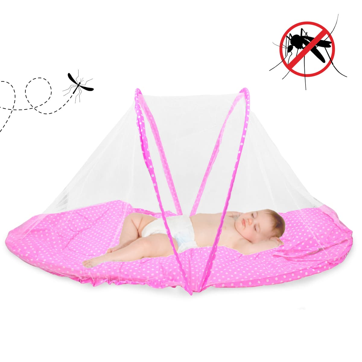 Berço Portátil de Bebê com Mosquiteiro Ninho Acolchoado Rosa