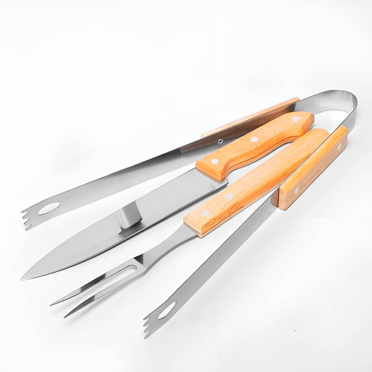 Kit Churrasco Inox e Madeira 3 Peças com Estojo