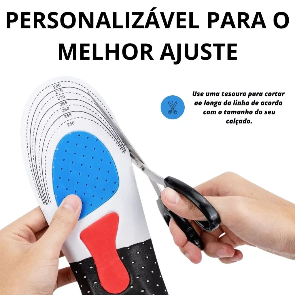 Par de Palmilha Ortopédica Silicone Fascite Plantar Alívio de Dor Esporão Ajustável