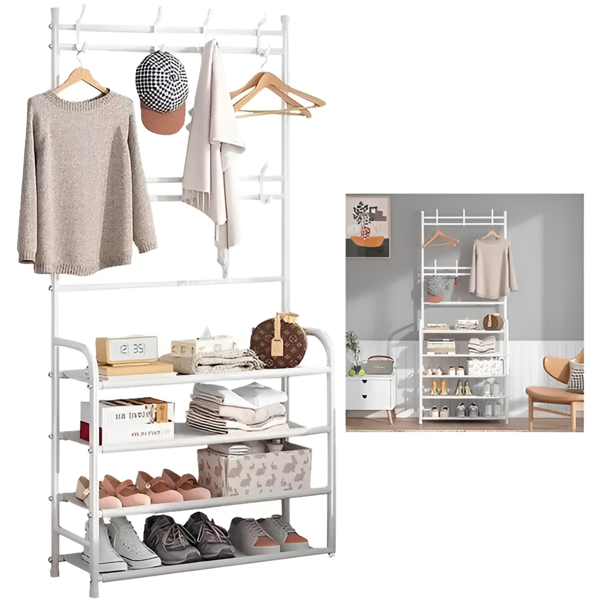 Sapateira Organizadora Multifuncional 4 Andares com Cabideiro Branco