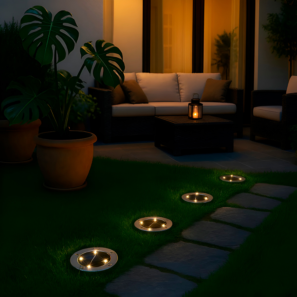 Conjunto 4 Spots de Jardim Iluminação Solar LED Automático Prova d'água