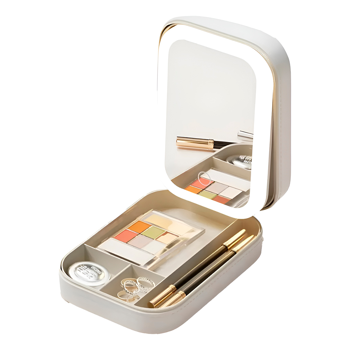 Caixa Estojo Maquiagem Espelho Led Portátil 3 Tons Recarregável USB