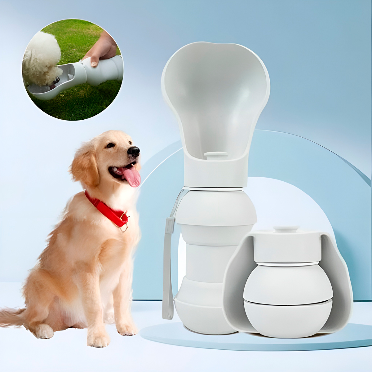 Bebedouro Dobravel Silicone Pets 300ml Portatil Passeio Viagem Cães