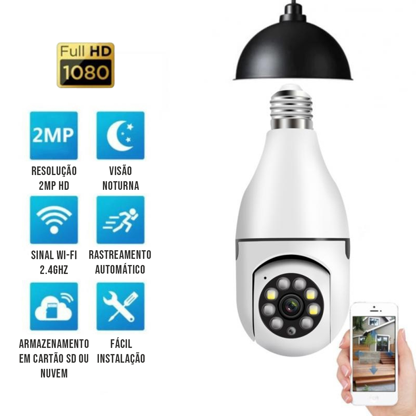 Câmera Segurança Wifi 1080p Yoosee E27 Visão Noturna 2MP