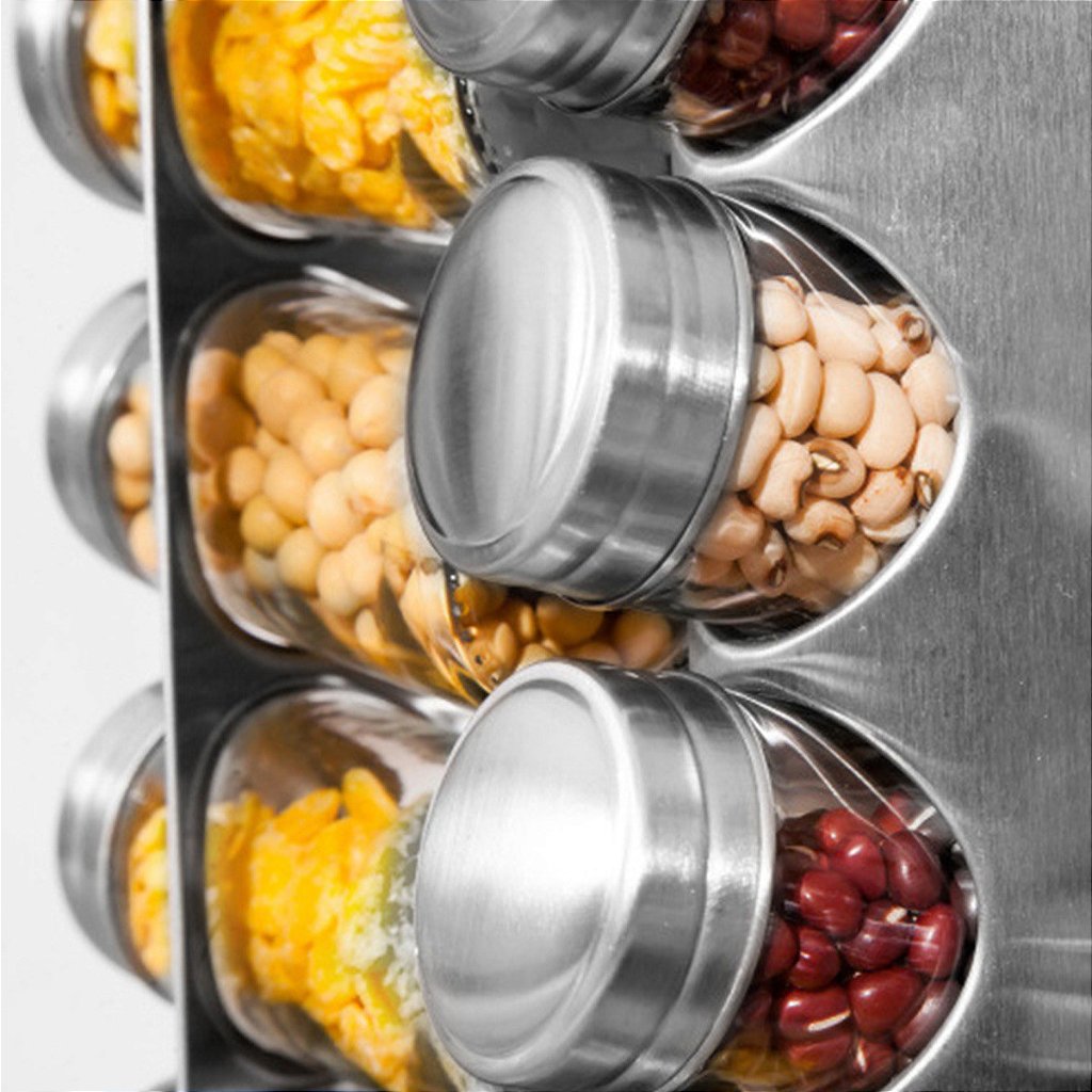 Porta Tempero 12 Potes Giratório Vidro/Inox - Cozinha Organizada