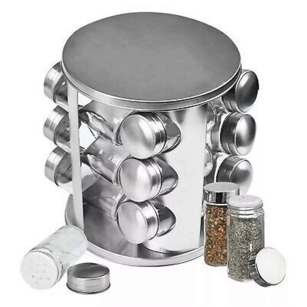 Porta Tempero 12 Potes Giratório Vidro/Inox - Cozinha Organizada