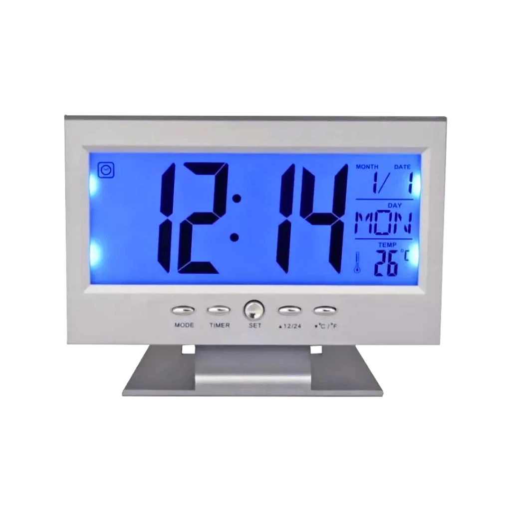 Relógio de Mesa Digital Lcd Acionamento Sonoro